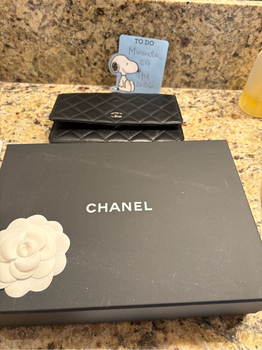 CHANEL Black Quilted Leather Wallet On A Chain full set excellent